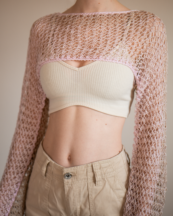 Kurzer Strickpullover Rosa-Beige-Braun – Bild 4