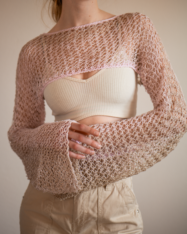 Kurzer Strickpullover Rosa-Beige-Braun