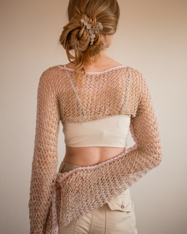 Kurzer Strickpullover Rosa-Beige-Braun – Bild 2