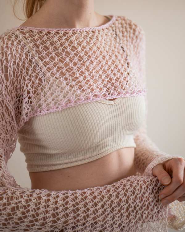 Kurzer Strickpullover Rosa-Beige