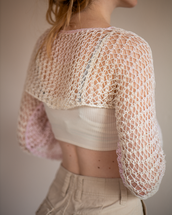 Kurzer Strickpullover Rosa-Beige – Bild 2
